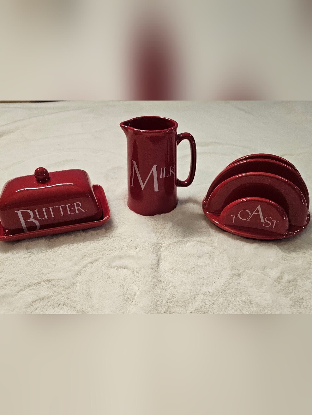 Create By Just Mugs Red Ceramic Butter, Milk and Toast Serveware Set